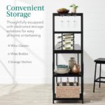 Best Choice Products 3-Piece Counter Height Dining Set, Desk, Bar, Kitchen Island Table w/ 2 Stools, Wine Rack & Storage Shelves – Black