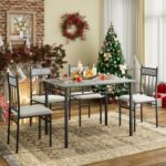 NAFORT 5 Piece Dining Table Set for 4, Faux Marble Kitchen Table and Chairs Set of 4, Vintage Rectangular Dining Room Table with Cushion Padded Seat, Metal and Wood Dining Set Kitchen Furniture, Grey