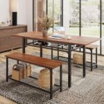 Extendable Dining Table for 4-8 Person?63″ Extendable Dining Room Table Set with Storage Rack and 2 Benches,Meeting for Small Kitchens, Dining Office Areas(Walnut)