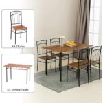 yoyomax Dining Table Set for 4, Space Saving Kitchen Table Chairs Set for 4, Wooden Top Metal Legs, for Kitchen, Dining Room, Patio, Dinette, Breakfast Nook w/ 4 Backrest Chairs – Retro Brown