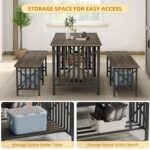 DWVO 3-Piece Dining Table Set for 4-6 People, 63″ Dining Room Table with 2 Benches, Industrial Rectangular Dining Room Table Set with Storage for Kitchen, Dining Room, Grey