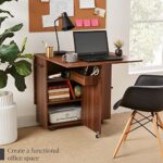 Best Choice Products Folding Dining Table, Multipurpose Space Saving Collapsible Drop Leaf Extension Desk w/Wheels, 3 Storage Shelves – Brown