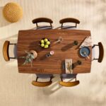 Best Choice Products 7-Piece Wooden Dining Set, Mid-Century Modern Table & Upholstered Chair Set w/ 6 Chairs, Rubberwood Legs – Walnut/Gray