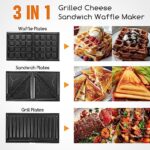 Aigostar Sandwich Maker Panini Press Grill, 3 in 1 Waffle Maker with Removable Non-stick Plates, Electric Grilled Cheese Maker, Portable Cool Touch Handle, Led Indicator Lights & Easy to Clean, 750W
