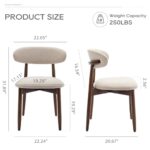 COLAMY Wooden Dining Chairs Set of 2, Modern Fabric Upholstered Kitchen Side Chairs, Farmhouse Dining Room Chair with Foot Pegs, Beige