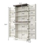 Hlivelood Farmhouse Kitchen Pantry Cabinet, 71″ Tall Storage Cabinet with Adjustable Shelves & 4 Barn Doors & Drawer, Rustic Wood Cupboard for Kitchen, Dining Room, Living Room, White