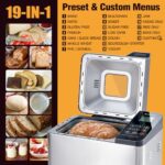 Briskind Bread Maker Machine with Ceramic Nonstick Pan, 19 Menus, 2 Pound Stainless Steel Breadmaker with Glass Touch Panel, Gluten Free, Sourdough Starter, Custom Setting, 3 Loaf Sizes & Crust Colors