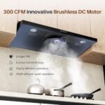 FIREGAS Black Under Cabinet Range Hood 36 Inch, Ducted/Ductless Convertible Kitchen Hood with 3 Speed Exhaust Fan, 300 CFM, LED Lights, Brushlesss DC Motor Vent Hood for Kitchen