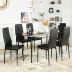 Homy Casa Set of 6 Modern Dining Chairs, Upholstered Armless Chairs with PVC Upholstery and Sturdy Metal Legs, Comfortable Padded Side Chairs for Kitchen, Dining Room, or Living Room, Black
