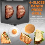 Baker’s Friend Panini Press Electric Griddle, Panini Grill Press Sandwich Maker Press, Grilled Cheese Maker, Sandwichera Electrical, Browning Control, Non Stick Surfaces, 4-Slices, Stainless Steel