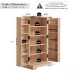 ACCOHOHO 47″ Kitchen Pantry with Rattan Doors, Storage Cabinet with Organizer and Adjustable Shelves, Wood Cupboard for Kitchen, Dining Room, Bathroom and Hallway, Natural Oak