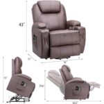 Flamaker Power Lift Recliner Chair PU Leather with Massage for Elderly Ergonomic Lounge Chair Classic Single Sofa with 2 Cup Holders Side Pockets Home Theater Seat (Leather, Brown)