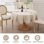 AUSSPVOCT Textured Linen 60 Inch Round Tablecloth Up to 40” Tables, Waterproof Spill-Proof Wipeable Round Table Cloth Wrinkle Free Circle Dining Tablecover for Birthday Farmhouse Spring Easter Decor