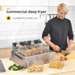 Commercial Deep Fryer with Basket for Restaurant or Home Use, Detachable Large Capacity Stainless Steel Countertop Electric Oil Fryer with Temperature Control