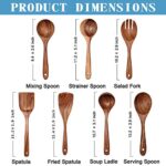 Wooden Non-Stick Kitchen Pan Toolset 7 Pieces Set,100% Natural Teak Kitchen Utensils Spatula, Wooden Cooking Utensils Spoons, Fried Spatula and Salad Fork