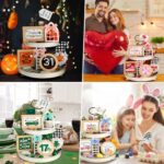 Kigley 70 Pcs Valentines Day Interchangeable Seasonal Tiered Tray Decor Set Farmhouse Holiday Tiered Tray Interchangeable Tabletop Decor for Holiday Seasonal Home Kitchen