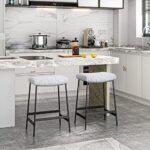 Anmytek 27″ Backless Barstools Set of 2, Counter Height Bar Stools for Kitchen Modern Upholstered Saddle Seat with Thick Cushion and Footrest, Grey