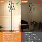 Dimmable Floor Lamp, 3 x 800LM LED Edison Bulbs Included, Farmhouse Industrial Floor Lamp Standing Tree Lamp with Elegant Cage Tall Lamps for Living Room Bedroom Office – Black