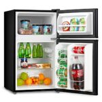 Midea WHD-113FB1 Double Door Mini Fridge with Freezer for Bedroom Office or Dorm with Adjustable Remove Glass Shelves Compact Refrigerator, 3.1 cu ft, Black