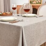 Fitable Faux Linen Tablecloths Rectangle 60 x 102 Inch – 2 Pack Neutral Table Clothes for 6-8 Foot Tables, Nature Faux Burlap Kitchen Table Cover for Dining, Party, Farmhouse, Banquet, Buffet
