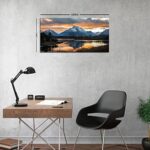 Sunset Mountain Wall Art for Living Room Nature Grand Teton Landscape Canvas Wall Decor National Park Posters Oxbow Bend Snake River Scenery Wyoming Painting Artwork Office Home Decoration 20×40″