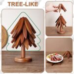 Tree Trivet Set – Foldable Wooden Tree Trivets for Hot Dishes, Set of 4 Heat-Resistant Coasters with Stand, Decorative Wooden Trivet Tree for Kitchen and Dining