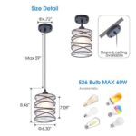 FISGONI 3-Pack Modern Mini Pendant Light Fixture Kitchen Island Pendant Lighting 6.3”Matte Black Spiral Cage and Handblown Frosted Glass Shade Adjustable Cord for Dining Room Hallway Entryway