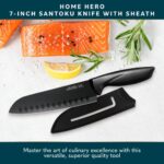 Home Hero 2 Pcs Santoku Knife with Sheath – High Carbon Stainless Steel Chopping Knife with Ergonomic Handle – Razor-Sharp Multi-Purpose Kitchen Knife for Chopping Vegetable and Cooking (Black)