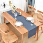 Farmhouse Rustic Table Runner Mist Blue Faux Linen Table Runners Water Resistant Table Runner 60 inches Long for Living Room Dresser Bedroom Kitchen Dining Party 13×60 Inch