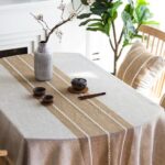 JoraLion Boho Embroidery Oval Tablecloth with Tassel, Heavy Duty Cotton Linen Table Cloth Cover for Kitchen Dinning, Wrinkle Resistant (Coffee, 52″ W x 70″ L)