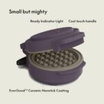 bella Snack-n-Store Mini Waffle Maker, EverGood™ Ceramic Nonstick Coating, Cord Wrap, Ready Indicator Light & Cool Touch Handles, Stackable Design & Customizable Plates, 350 Watt, Plum