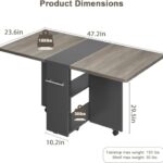 IDEALHOUSE Folding Dining Table, Drop Leaf Dining Table with 6 Wheels and 2-Layer Storage Shelf, Space Saving Dining Table for Small Spaces (Carlo Grey, 47.2″ D x 23.6″ W x 29.5″ H)