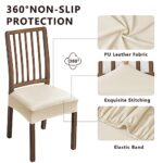 NILUOH Waterproof Seat Covers for Dining Room Chairs Set of 4, Pu Leather Chair Seat Slipcovers Dining Chair Cover Removable Washable Chair Protctor Cover, Rear Covers (PU-Beige)