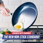 Blue Diamond Frying Pan 8” Skillet, Diamond Infused Healthy Ceramic Nonstick, PFAS and PFOA-Free, Dishwasher and Oven Safe, Even Heating, Metal Utensil Safe, Warp Control Base, Blue