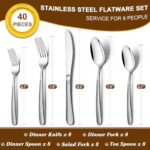 40-Piece Hammered Silverware Set, Deedro Stainless Steel Heavy Duty Flatware Set for 8, Food-Grade Tableware Cutlery Set, Utensil Sets for Home Restaurant, Mirror Finish, Dishwasher Safe