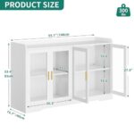 YITAHOME Home Bar Cabinet w/LED Light, 55” Liquor Cabinet with 4 Doors, Coffee Bar Cabinet with Adjustable Shelves, Wine Cabinet for Kitchen, Living Room, White