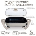 COOK WITH COLOR Electric Skillet – 12″ x 12″ Ceramic Nonstick Pan, PFAS-Free, 1400W, Tempered Glass Lid, Variable Temperature, Removable Heating Probe, Cool-Touch Handles, Greige