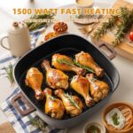 AORAN 12″x12″ Electric Skillet 1500W with 5-Piece Kitchen Tools – 6.5QT Nonstick Griddle, Dishwasher Safe, Rapid Heating, Vented Glass Lid & Oven Safe Family Cookware