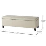 Ball & Cast 51.25″ Upholstered Entryway Storage Bench Ottoman, Comfy Padded End of Bed Benches, Modern Bedroom Foot Stool with Spacious-Storage&Safety Hinge&Wood Legs,Space Saving, Ivory PU