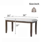 Ball & Cast 38″ Upholstered Entryway Bench with Solid Wood Frame, Mid-Century Kitchen-Bench for Bedroom End of Bed, Beige Linen Padded Seat Benches for Hallway, Living Dining, Brown