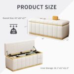 Ball & Cast 40″ Upholstered Channel Tufted Entryway Storage-Bench Ottoman,Washed Natural Wood Frame Bedroom Benches,Modern End of Bed Bench with Safety Hinges&Large Storage Space,No Assembly,Beige