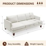 Busaurus 3 Seater Sofa Couch with Deep Seats, 89″ Mid Century Modern Upholstered Sofa with Armrests, Comfy Couches for Living Room, Bedroom, Apartment and Office (Beige)