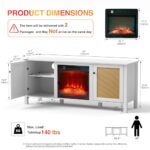 Anmytek Fireplace TV Stand with 18” Electric Fireplace for TVs up to 65″, Farmhouse 59″ Fireplace Entertainment Center with 2 Rattan Storage Cabinets, Media Console for Living Room, White
