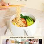 CERAMAX Electric Pot with Lid and Steamer, 1.5L Ceramic Hot Skillet, Ramen Cooker, Portable Nonstick Hotpot Cooker Frying Pan for Dorm Room Essentials, Camping, RVs, Work