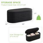 Ball & Cast Storage Ottoman Bench,Chenille Upholstered Fabric Storage Bench for Bedroom End of Bed,Oval Ottoman with Storage & Safty Hinges,Entryway Bench for Living Room,Hallway,Front of Window,40″