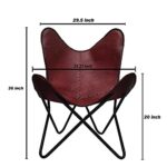 Brown Leather Accent Chair/Handmade Leather Butterfly Chair with Ottoman Boho Home Décor/Living Room Chair- Cover with Folding Frame (Black Iron Frame)