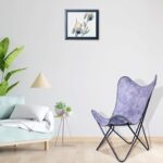 Shy Shy Let’s Touch The Sky Leather Chair Living Room Chairs- Grey Leather Butterfly Arm Chair -Handmade with Powder Coated Folding Iron Frame (Vintage Cover with Frame) (Grey+Black)