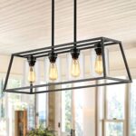 Black Farmhouse Chandeliers for Dining Room, Rustic Kitchen Island Light Fixture, 4-Lighting Linear Pendant Lamp Kitchen Island with Glass Shade ?Apply to Dining Room Light fixtures Over Table