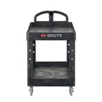 Rubbermaid Commercial Products 2-Shelf Utility/Service Cart, Medium, Black, Lipped Shelves, Ergonomic Handle, 500 Lbs Capacity, forfor Warehouse/Garage/Cleaning/Manufacturing