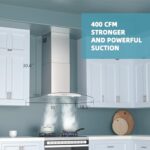 Range Hood 30 Inch, FIREGAS Ducted/Ductless Convertible Wall Mount Range Hood with Tempered Glass, 3 Speed Fan, 400CFM, Button Control, LED Light, Stainless Steel Filters, include 2 Charcoal Filters